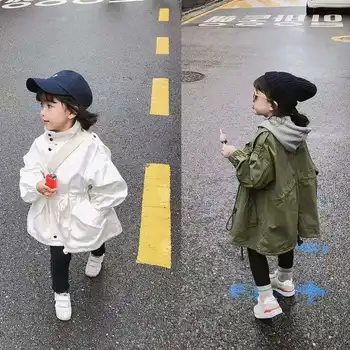 Пролетни модни тренчи с дълги ръкави за момичета и момчета в корейски стил, от 2 до 6 години, обикновен свободни ежедневни палто с завязками, детски якета
