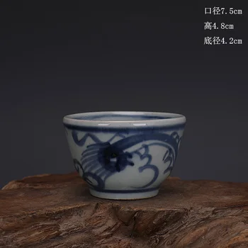Рядка Синя и Бяла порцеланова Чаша с Изображение на дракон на Династията Цин, Чашата за Кафе са Ръчно изработени, Антични