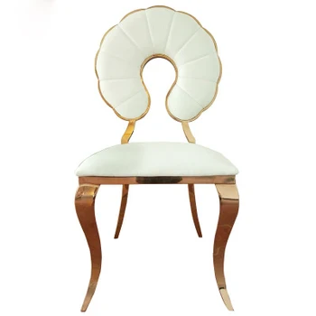 Скандинавски модерен дизайн Трапезария стол от изкуствена кожа и неръждаема стомана с кръгла облегалка и крака за трапезария дневна