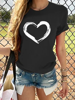 Тениска С Принтом Сърцата На Жените С Къс Ръкав И Кръгло Деколте Свободна Тениска 2022 Лятна Тениска Блузи С Къс Ръкав Дамски Camisetas Mujer
