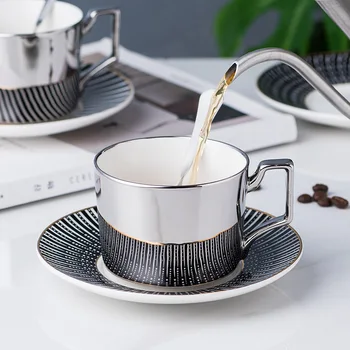 Титановая сребърна огледална отразяваща кафеена чаша с логото на плочи по поръчка на Европейската кафеена чаша чиния следобеден чай чаша набор от