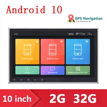 Универсален 1DIN Android 10 Авто Радио, Мултимедиен Плейър, 2 + 32 GB Quad GPS WIFI Bluetooth FM Кола Стерео Авторадио 10,1 инча, 1 DIN
